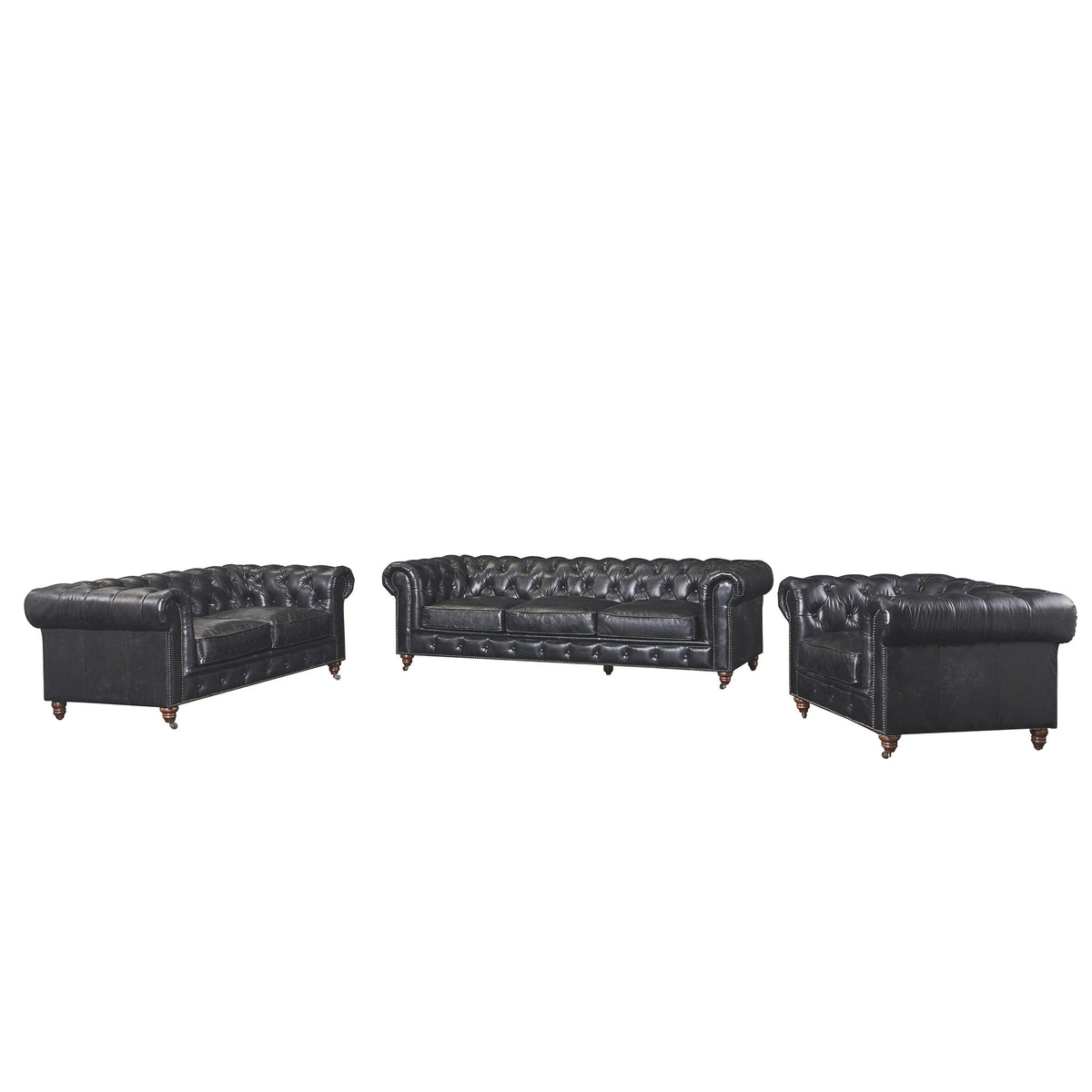Century Chesterfield Love Seat - Slate Leather