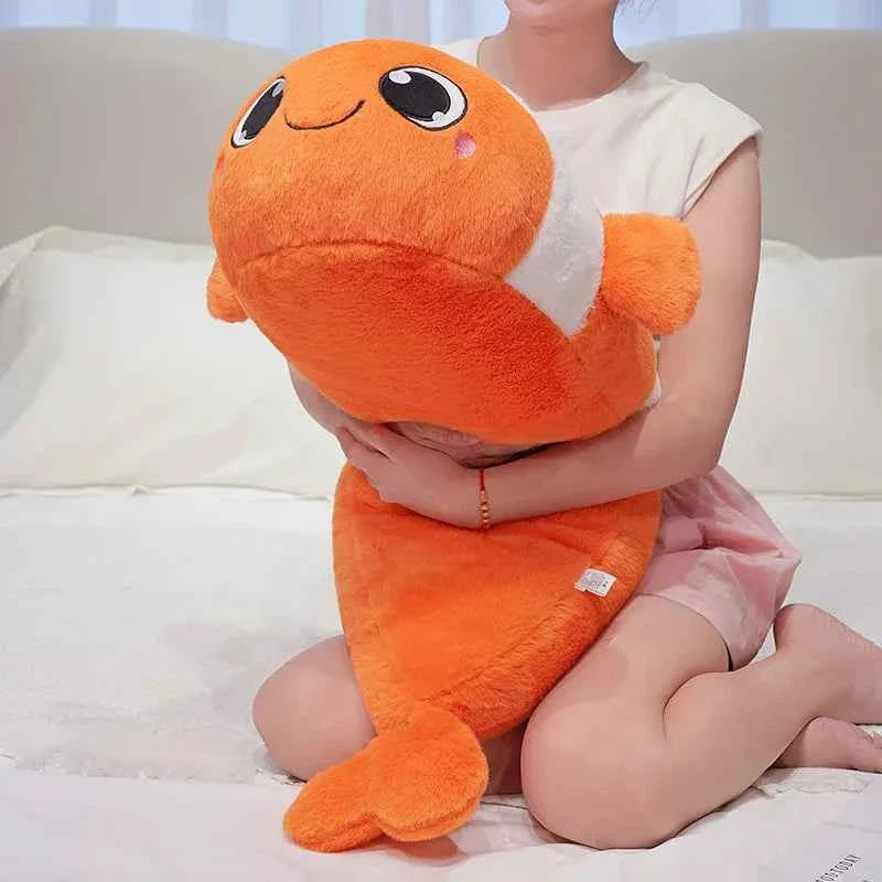 Peluche poisson-clown Kawaii – Oreiller en forme de poisson orange mignon