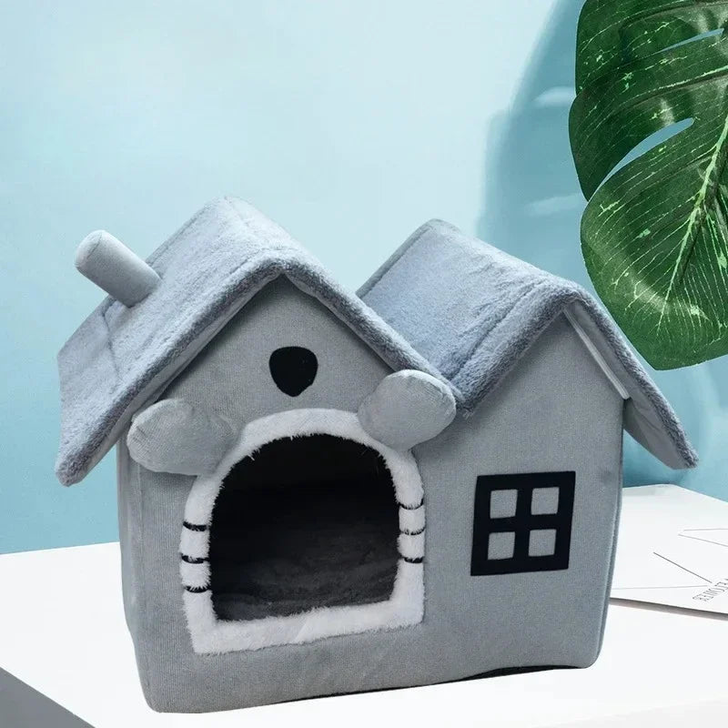 Foldable Pet Cave Kennel β Warm Suede Dog Cat House Nest Bed, Puppy Cave Sofa, 2 Colors & 2 Sizes