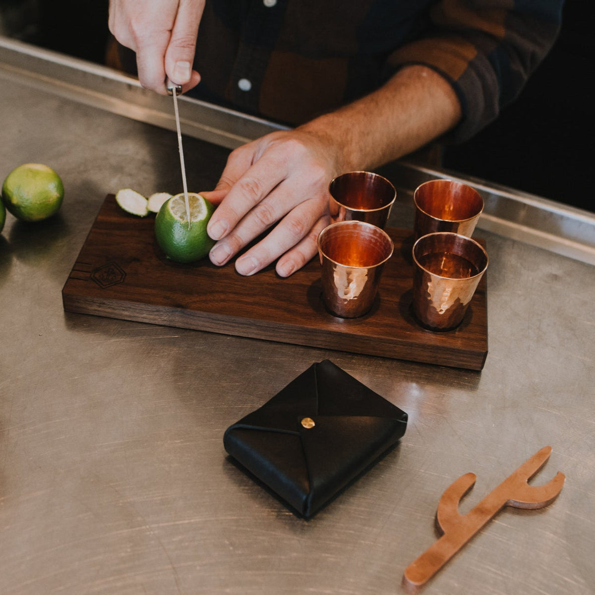 Copper Shot Glass Wood Serving Board Set (Sertodo and Son of a Sailor collaboration)