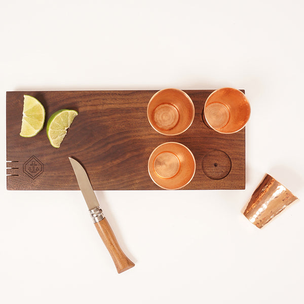 Copper Shot Glass Wood Serving Board Set (Sertodo and Son of a Sailor collaboration)