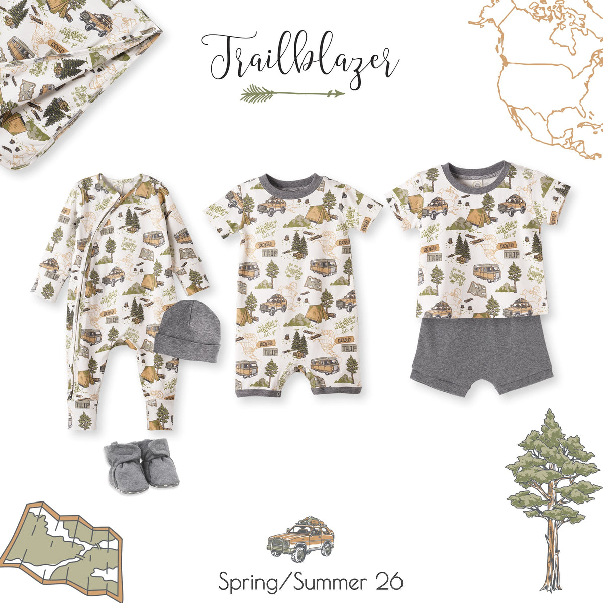 Grenouillère convertible à fermeture éclair en bambou Trailblazer pour bébés garçons