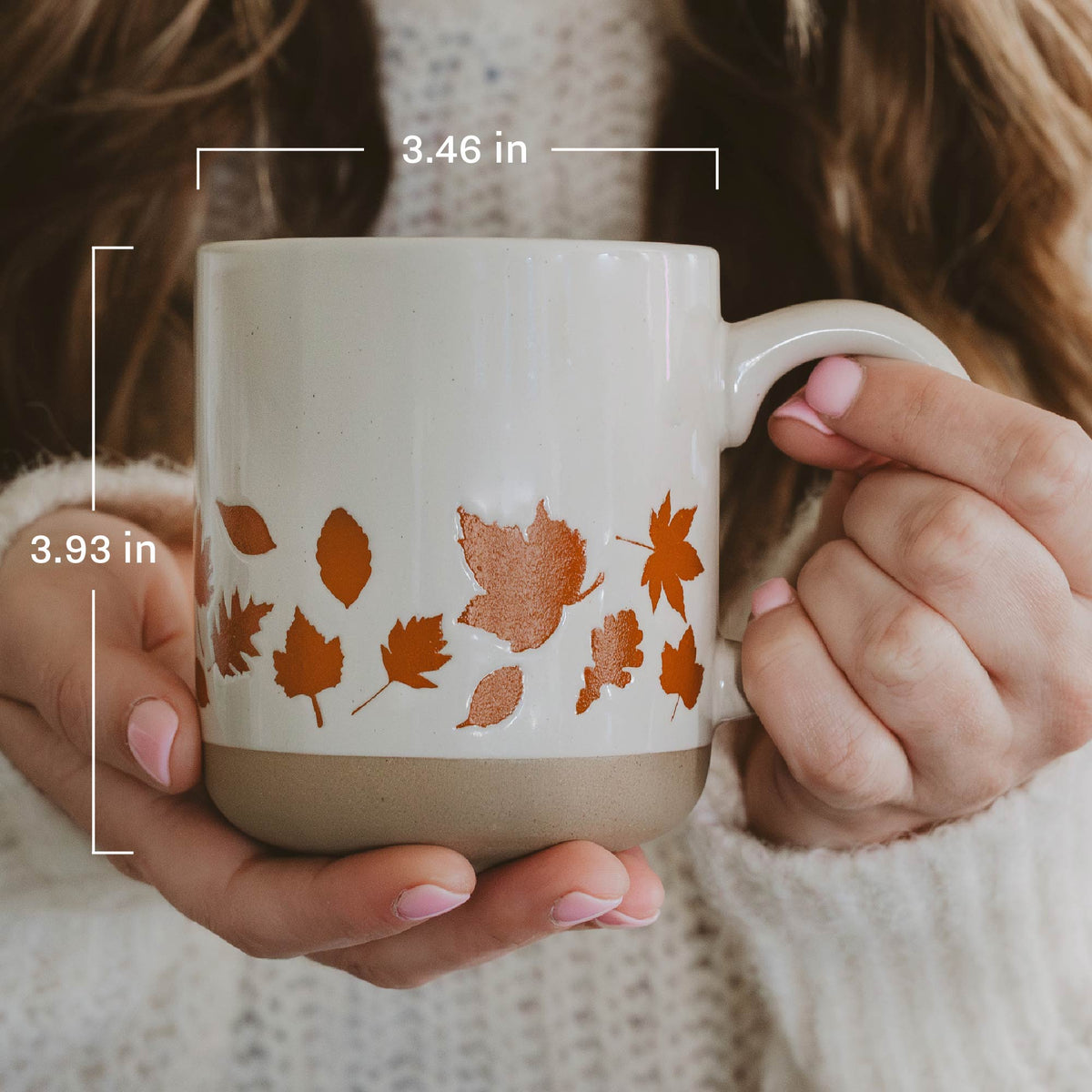 Tazza da caffè in gres arancione da 14 oz con foglie autunnali
