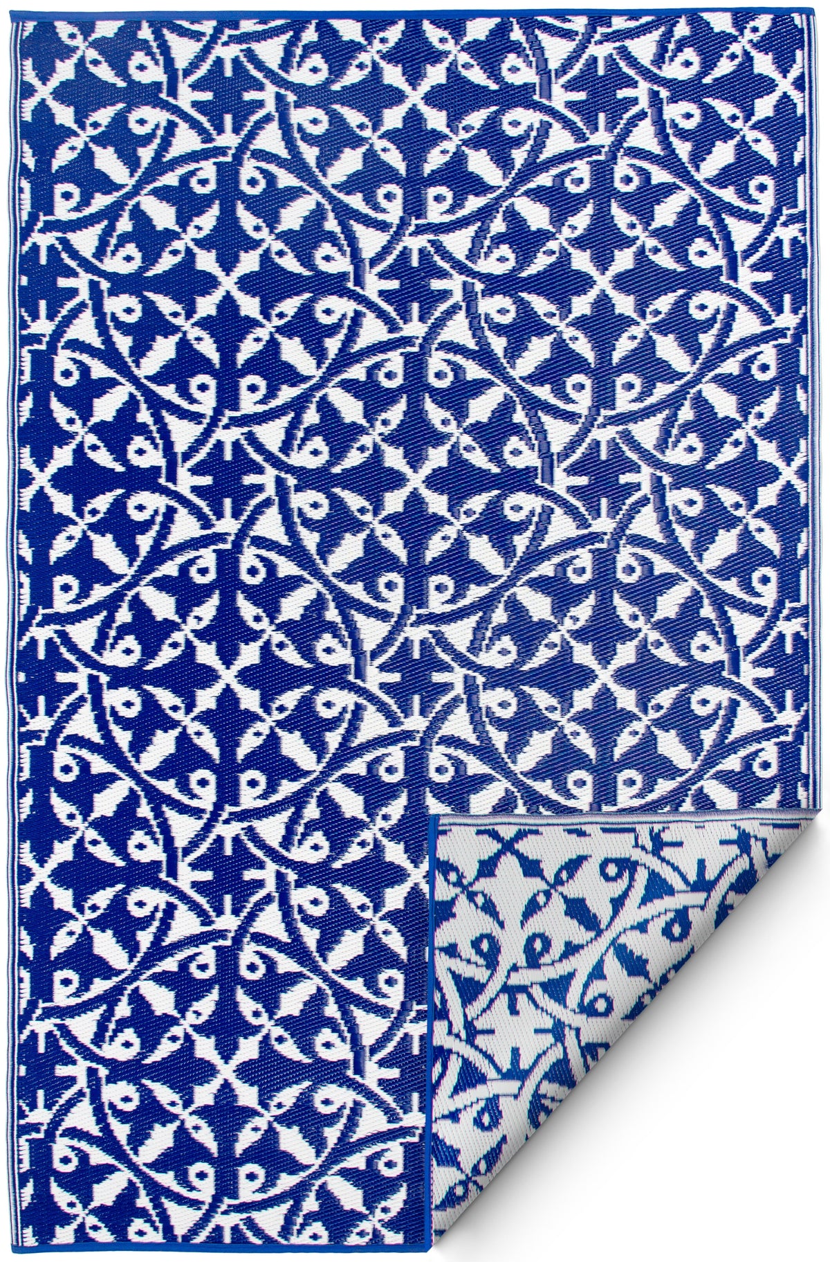 San Juan - Tapis d'extérieur géométrique bleu foncé pour terrasse VENTE FINALE