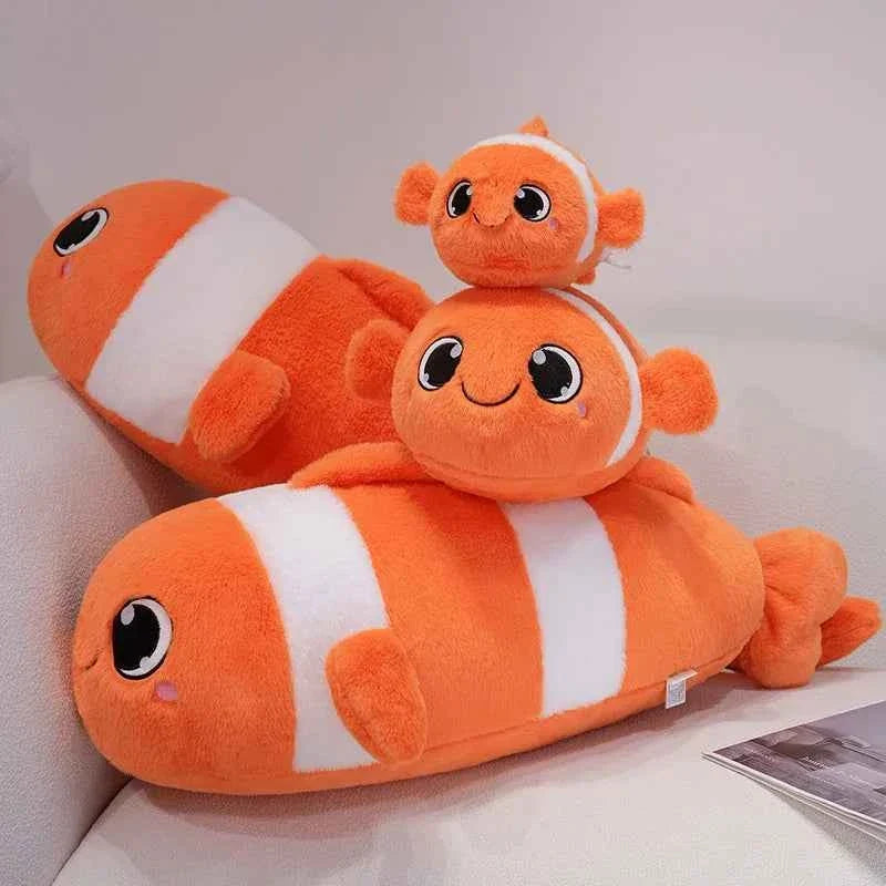 Peluche poisson-clown Kawaii – Oreiller en forme de poisson orange mignon