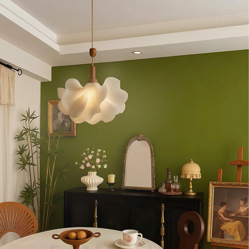 Epiphyllum Acrylic Petal Pendant Light with Walnut Wood Accents