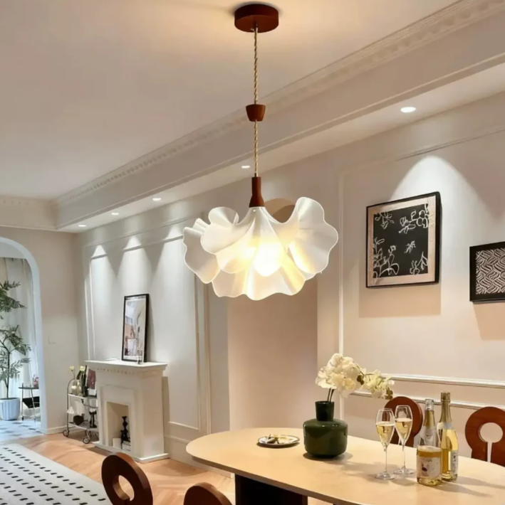 Epiphyllum Acrylic Petal Pendant Light with Walnut Wood Accents