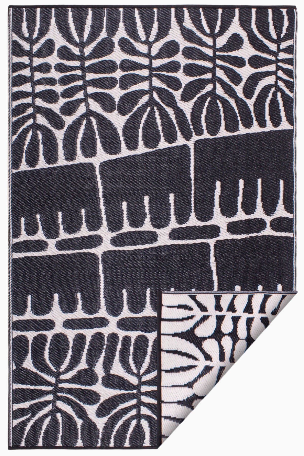 Serowe - Black & White Floral Outdoor Rug for Patio