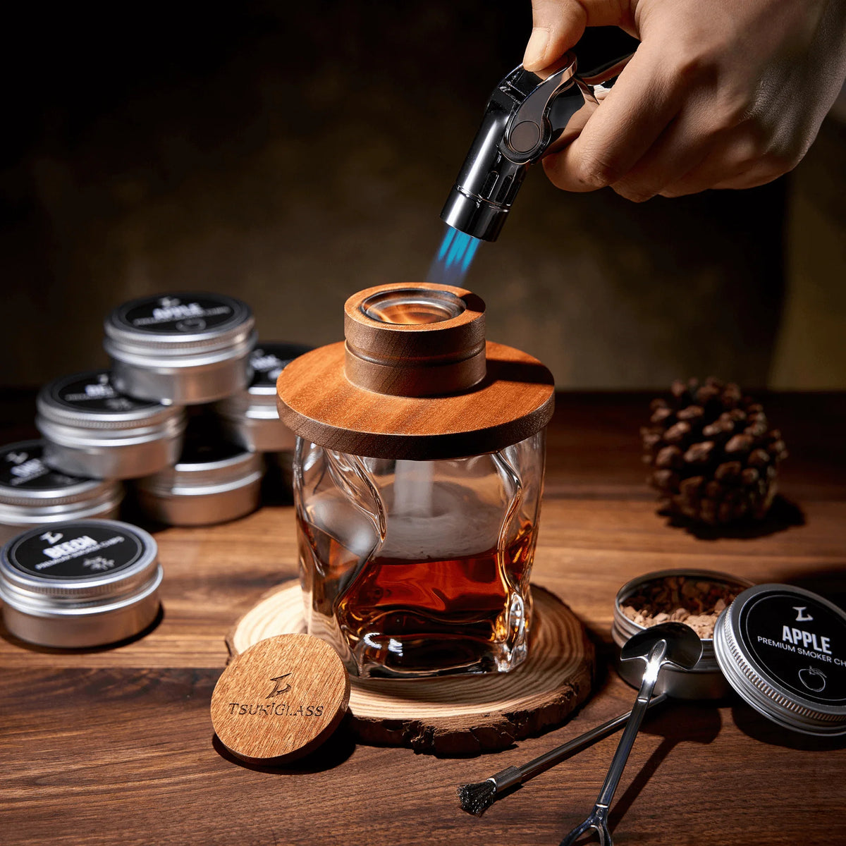 Kit de fumage Tsuki pour whisky et cocktails (avec chalumeau)