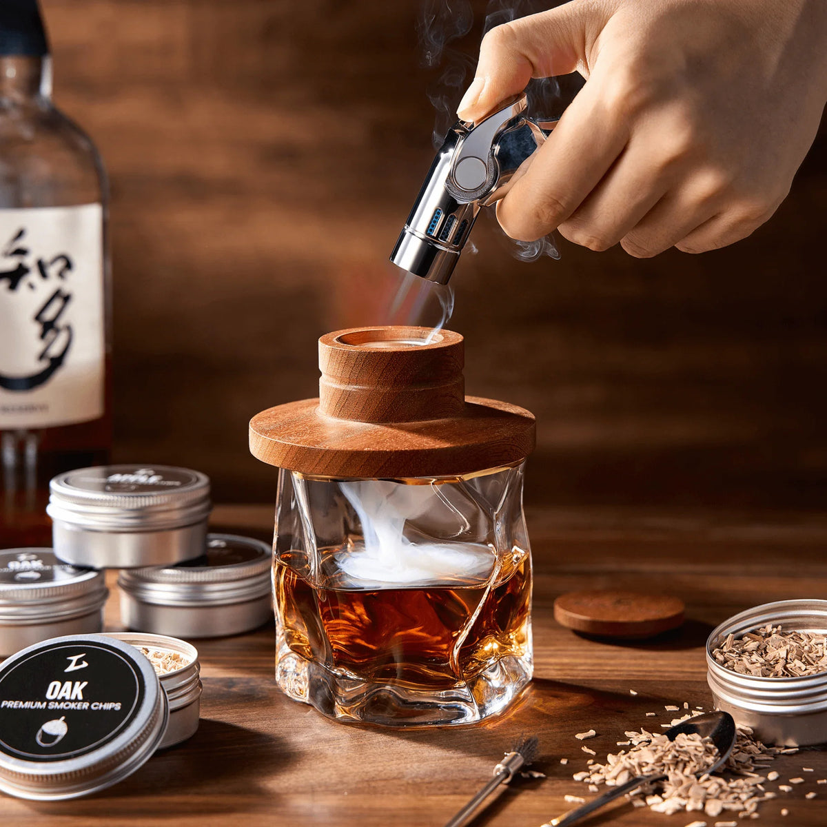 Kit de fumage Tsuki pour whisky et cocktails (avec chalumeau)