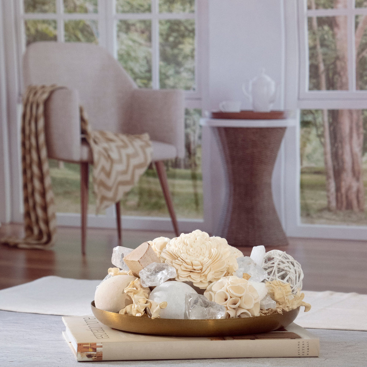 Pot-pourri di selenite bianca e legno di sandalo