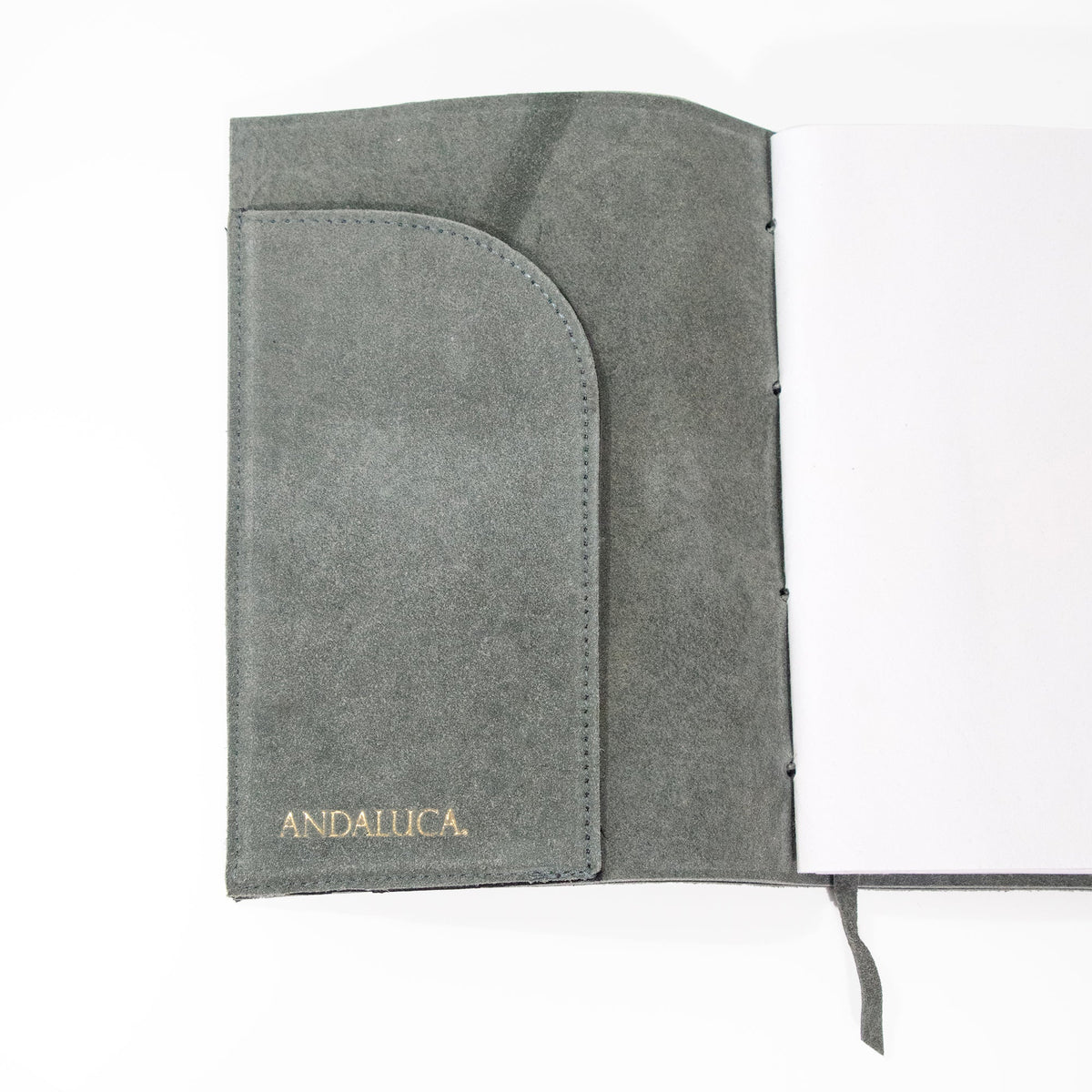 Journal en daim gris sarcelle avec papier en coton biologique : Grand