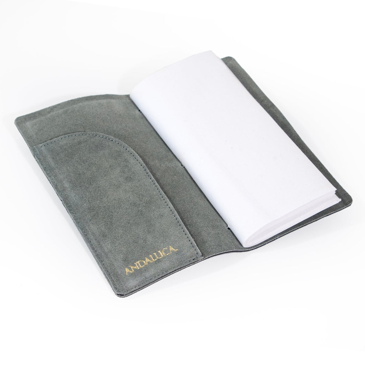 Journal en daim gris sarcelle avec papier en coton biologique : petit
