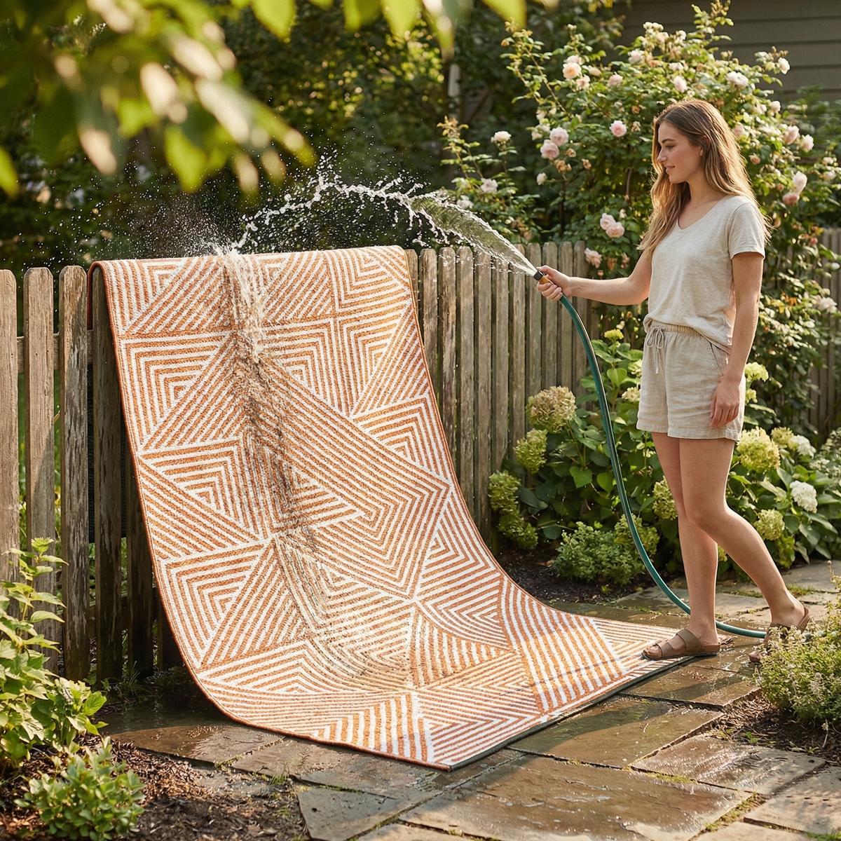 Tokyo - Burnt Orange Geometric Outdoor Rug for Patio