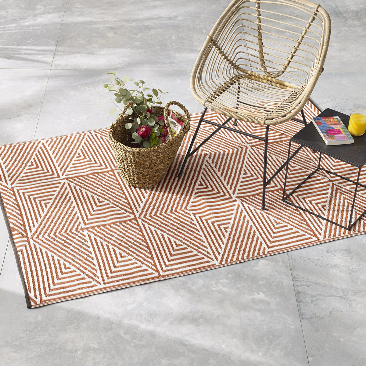 Tokyo - Burnt Orange Geometric Outdoor Rug for Patio