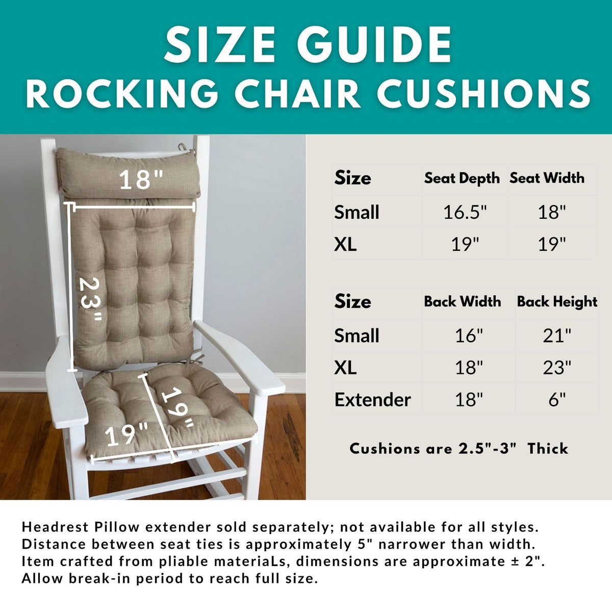 Classic Check Blue Rocking Chair Cushions - Made in USA - 100% Cotton