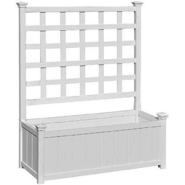Jardinière de jardin extérieure en vinyle blanc avec treillis