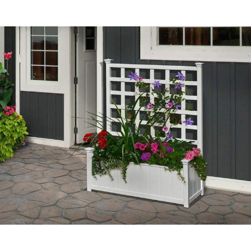Jardinière de jardin extérieure en vinyle blanc avec treillis