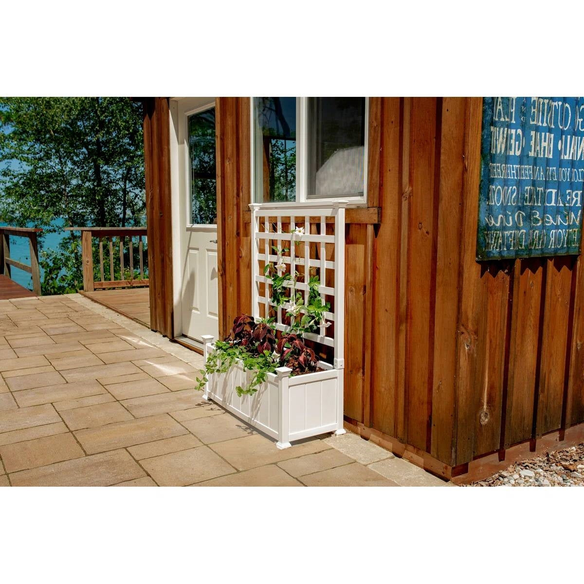 Jardinière de jardin extérieure en vinyle blanc avec treillis