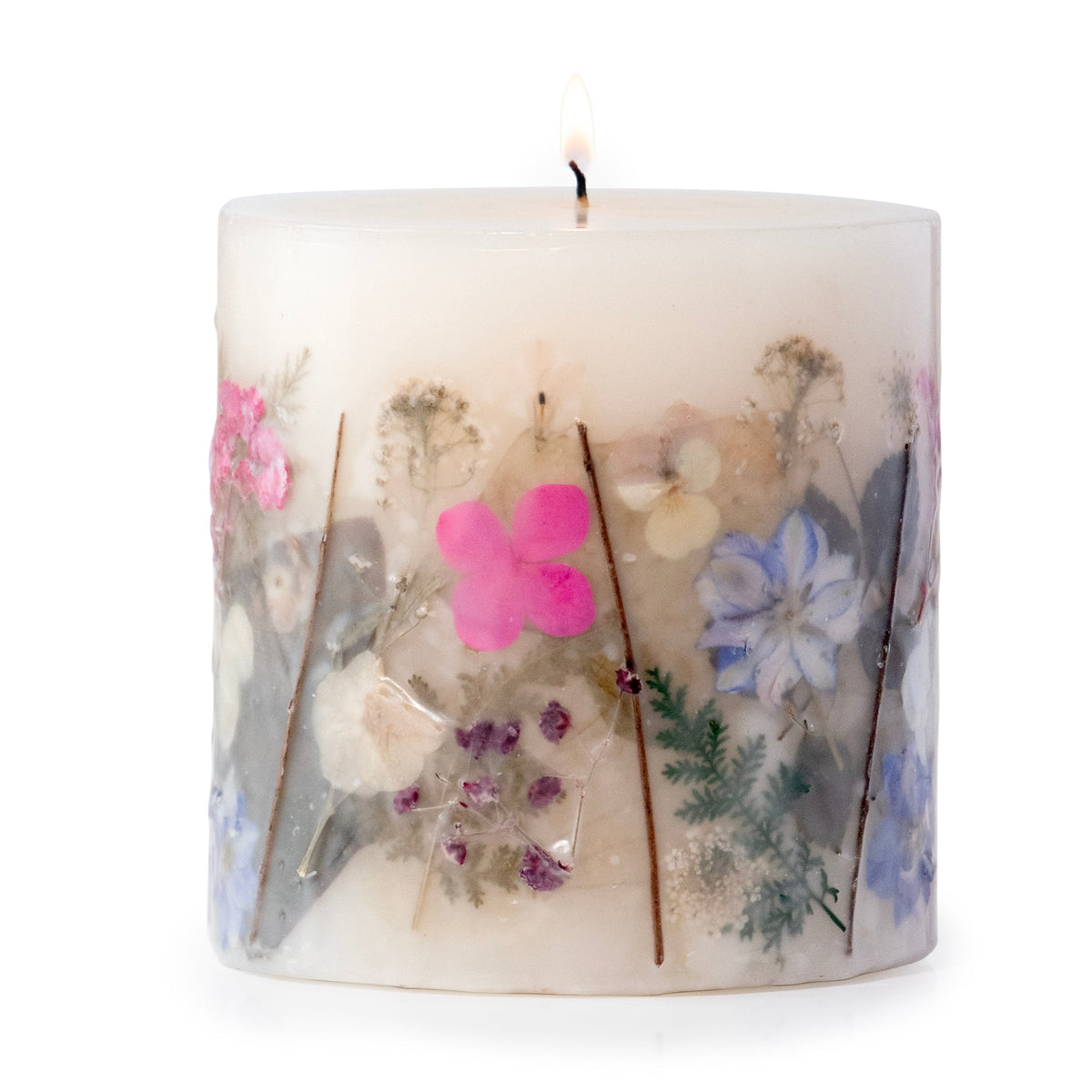 Bougie pilier aux fleurs pressées Violet Fern