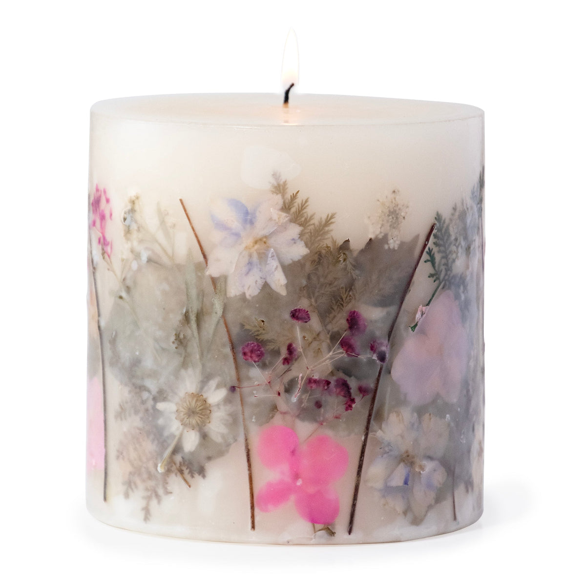 Bougie pilier aux fleurs pressées Violet Fern
