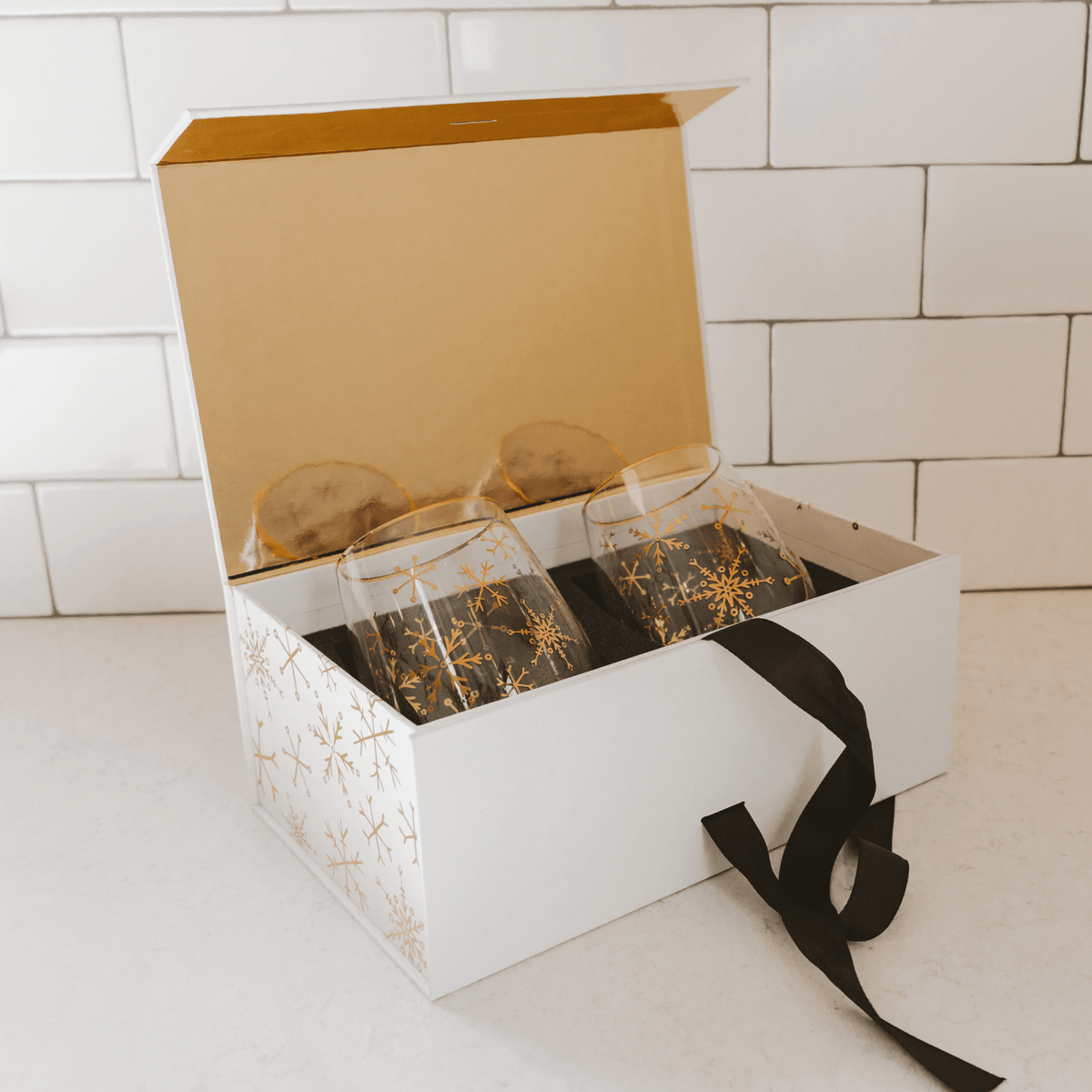 Verres à vin sans pied flocons de neige - Coffret de 2