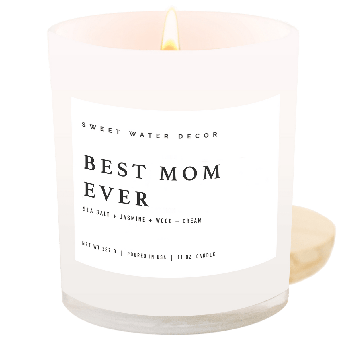 Candela di soia "Best Mom Ever!" - Barattolo bianco - 310 g (Spa Day)