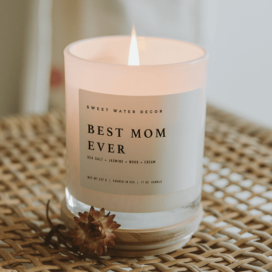 Candela di soia "Best Mom Ever!" - Barattolo bianco - 310 g (Spa Day)