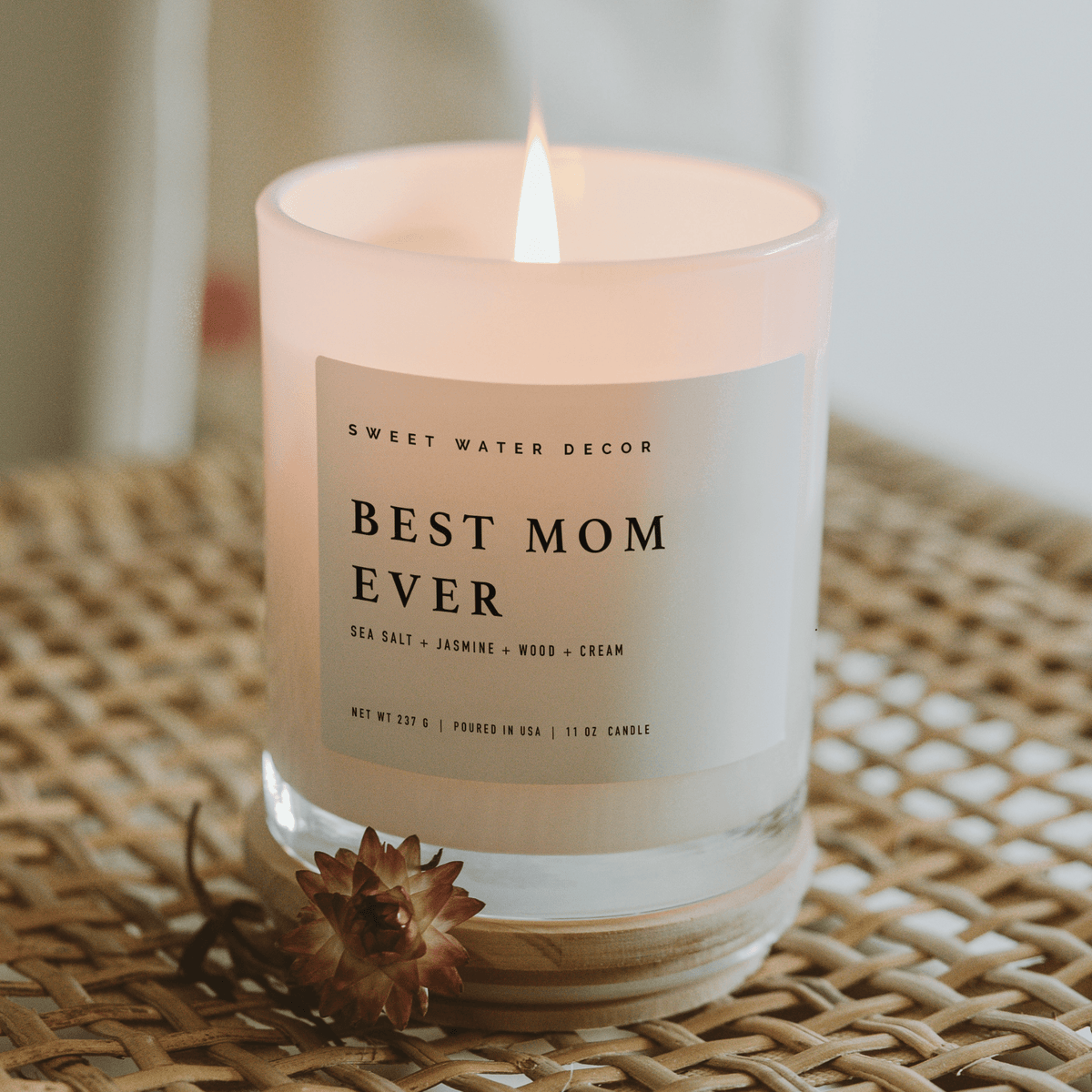 Candela di soia "Best Mom Ever!" - Barattolo bianco - 310 g (Spa Day)