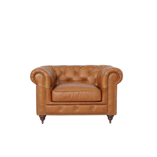 Fauteuil club Chesterfield Belgravia en cuir pleine fleur – Fauteuil capitonné classique aux finitions premium
