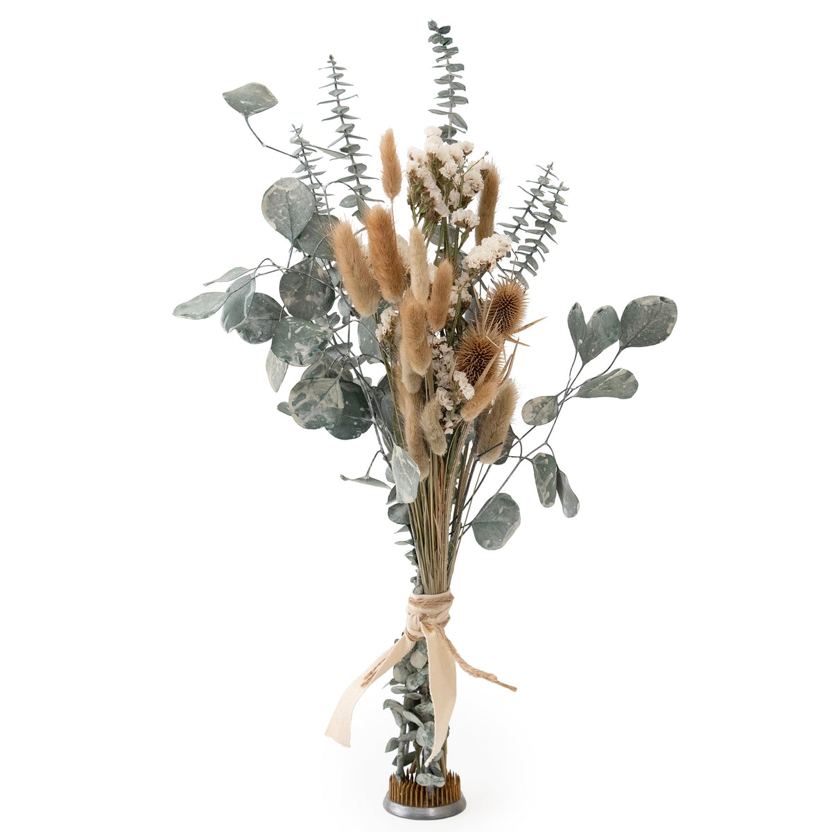 Bouquet di eucalipto bianco decapato e cardo
