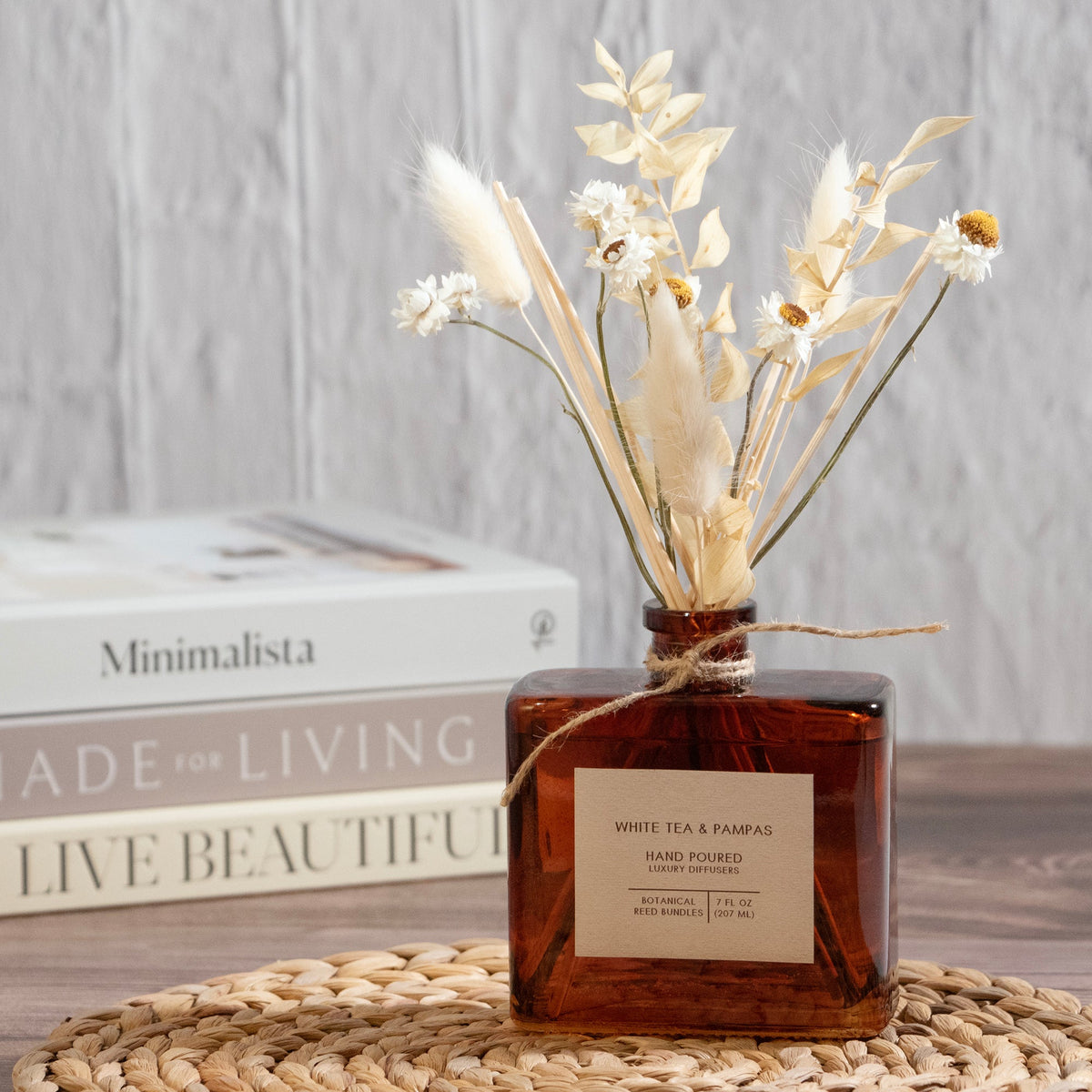 Diffusore di fragranza a bastoncini bouquet Tè Bianco e Pampas