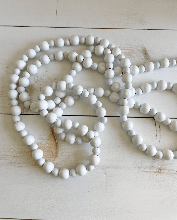 White Wood Bead Garland 9 Feet - Farmhouse Christmas Tree & Mantel Decor