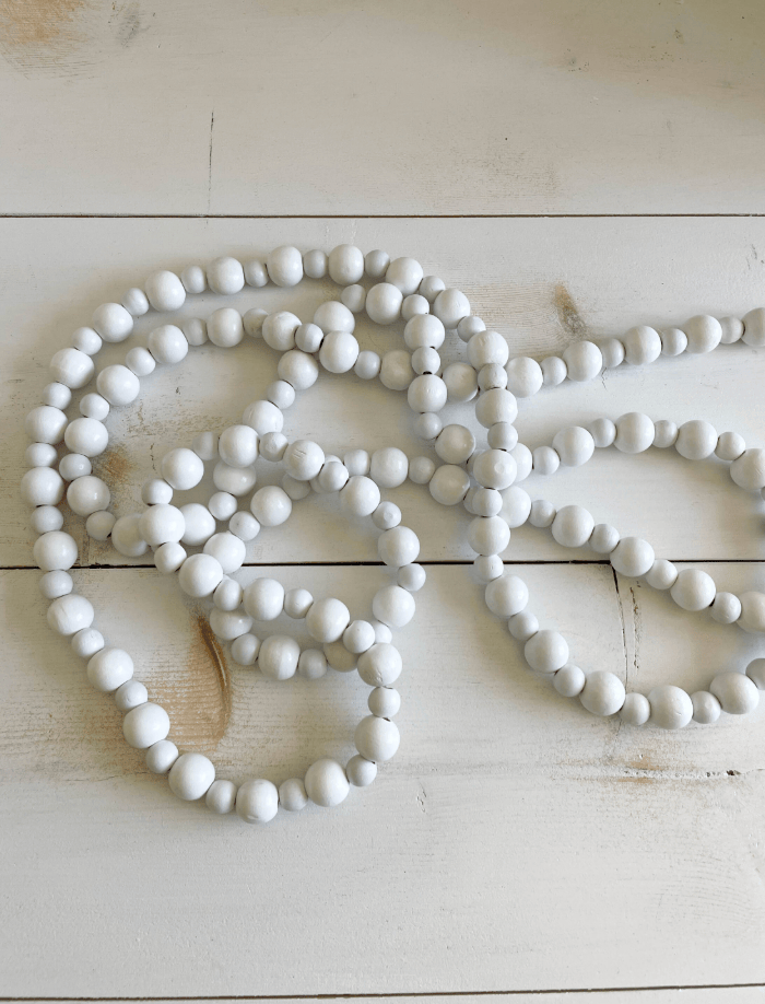 White Wood Bead Garland 9 Feet - Farmhouse Christmas Tree & Mantel Decor