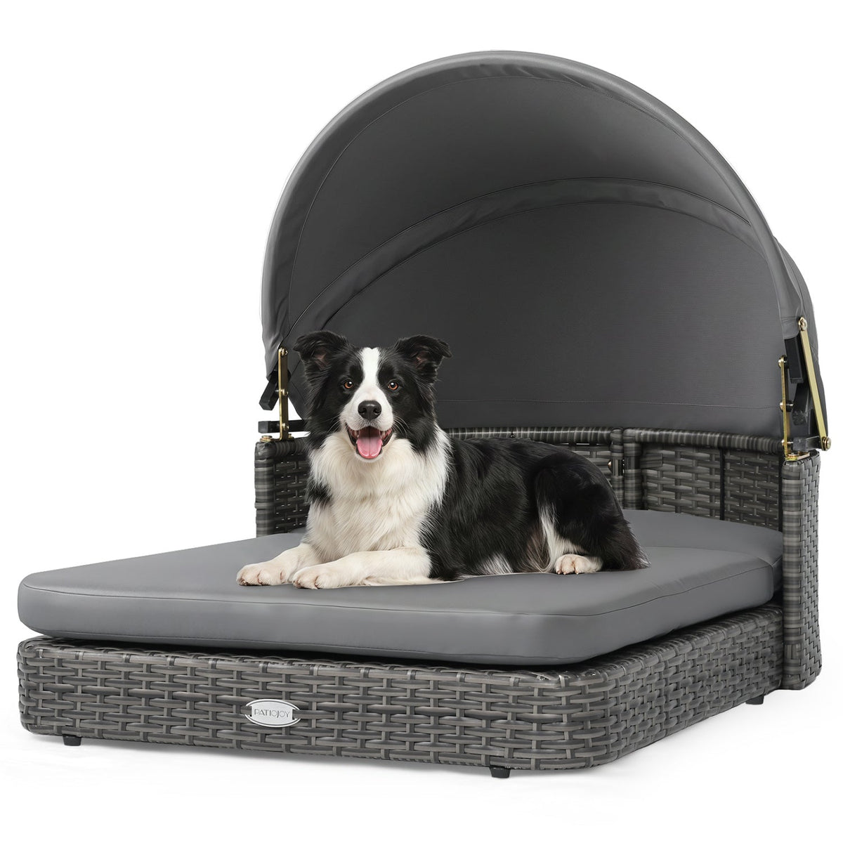 Cuccia per cani in vimini con tettuccio regolabile e cuscini
