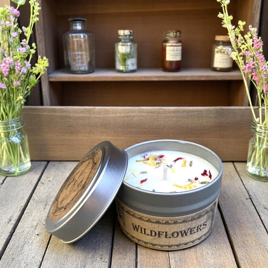 Bougie de voyage en boîte métallique Wildflowers