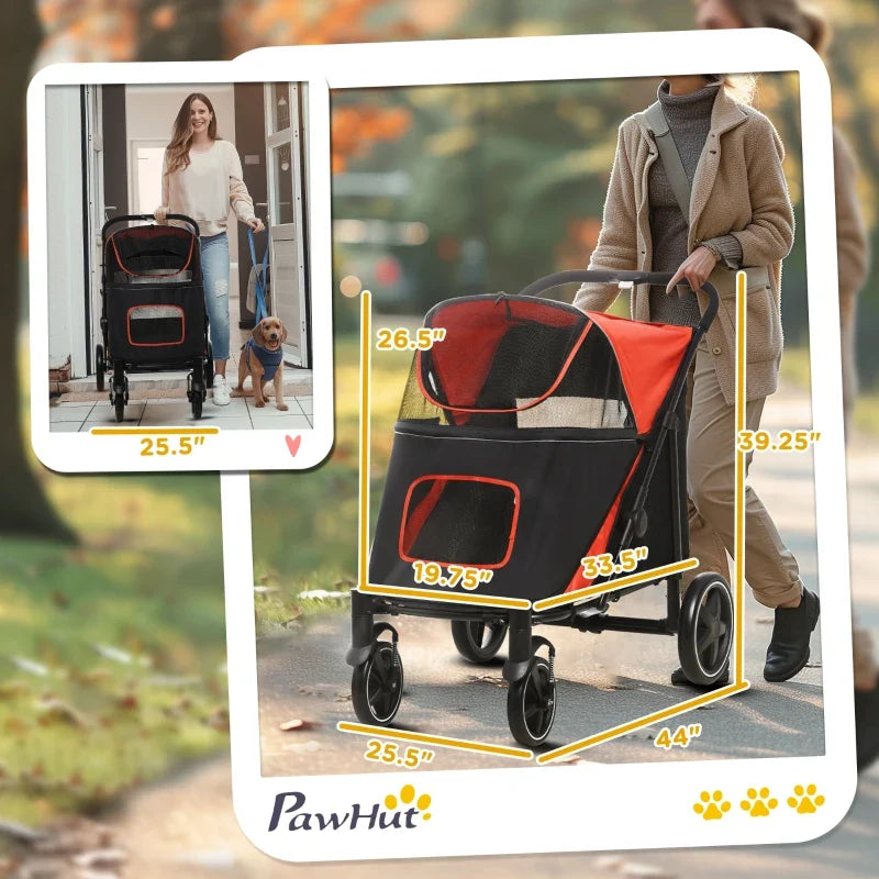 Passeggino pieghevole "one-click" per cani di taglia grande, media e piccola, animali domestici e gatti con vano portaoggetti