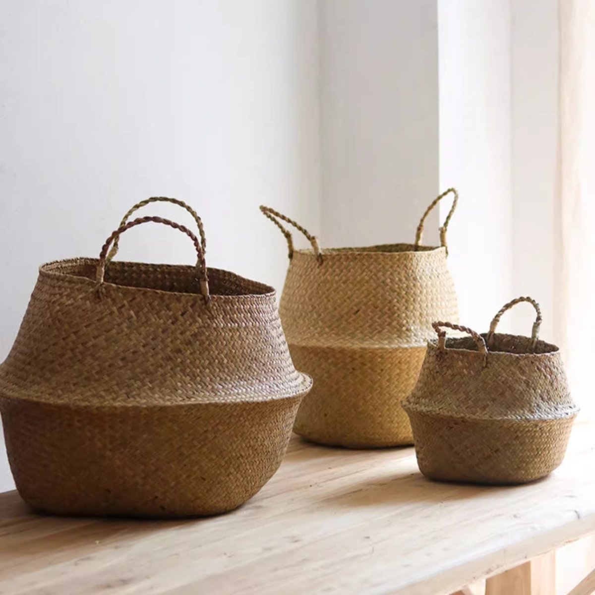 Cesto pieghevole in seagrass con manici