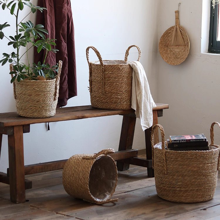 Panier en jonc de mer tissé à la main pour plantes