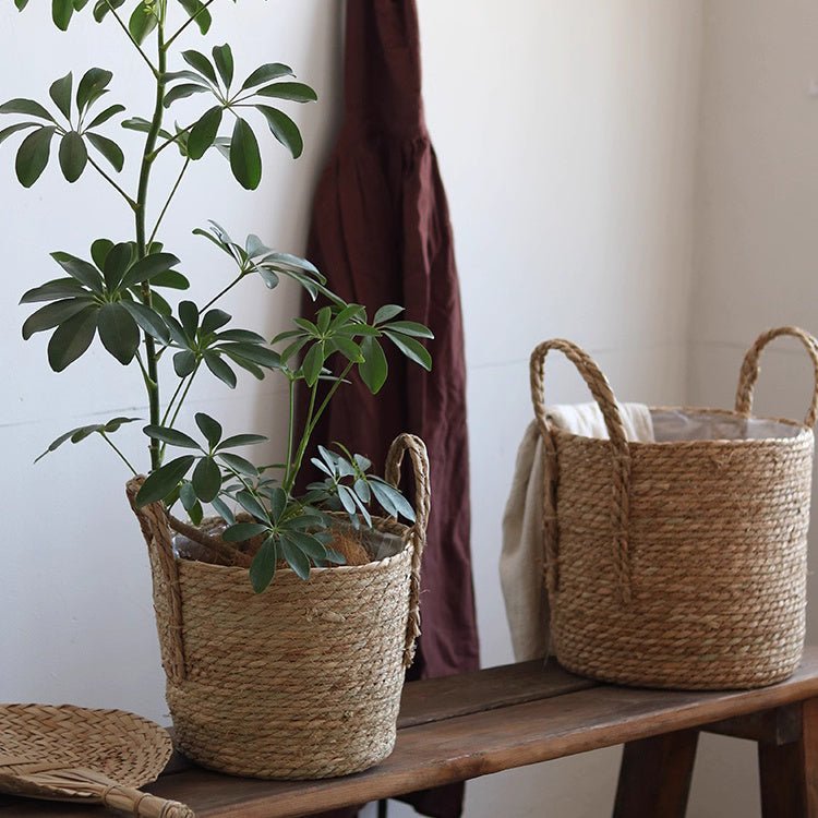 Panier en jonc de mer tissé à la main pour plantes
