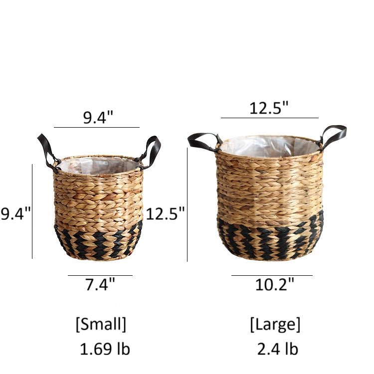 Jardinière panier bicolore avec anses en cuir