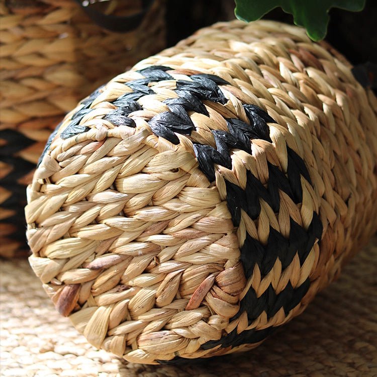 Jardinière panier bicolore avec anses en cuir