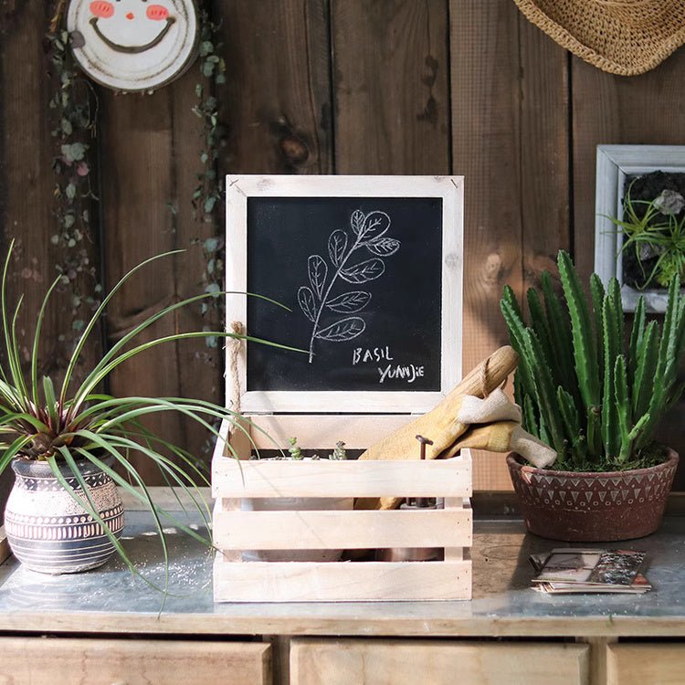 Caisse de rangement rustique en bois avec couvercle ardoise
