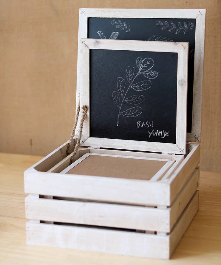 Caisse de rangement rustique en bois avec couvercle ardoise