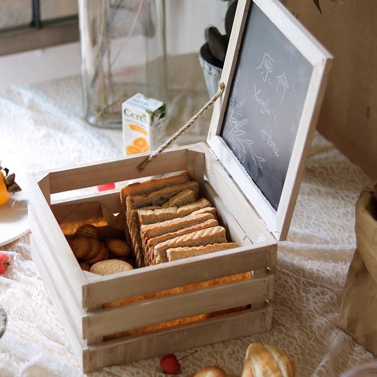 Caisse de rangement rustique en bois avec couvercle ardoise