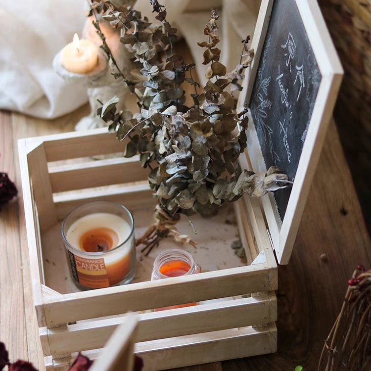 Caisse de rangement rustique en bois avec couvercle ardoise