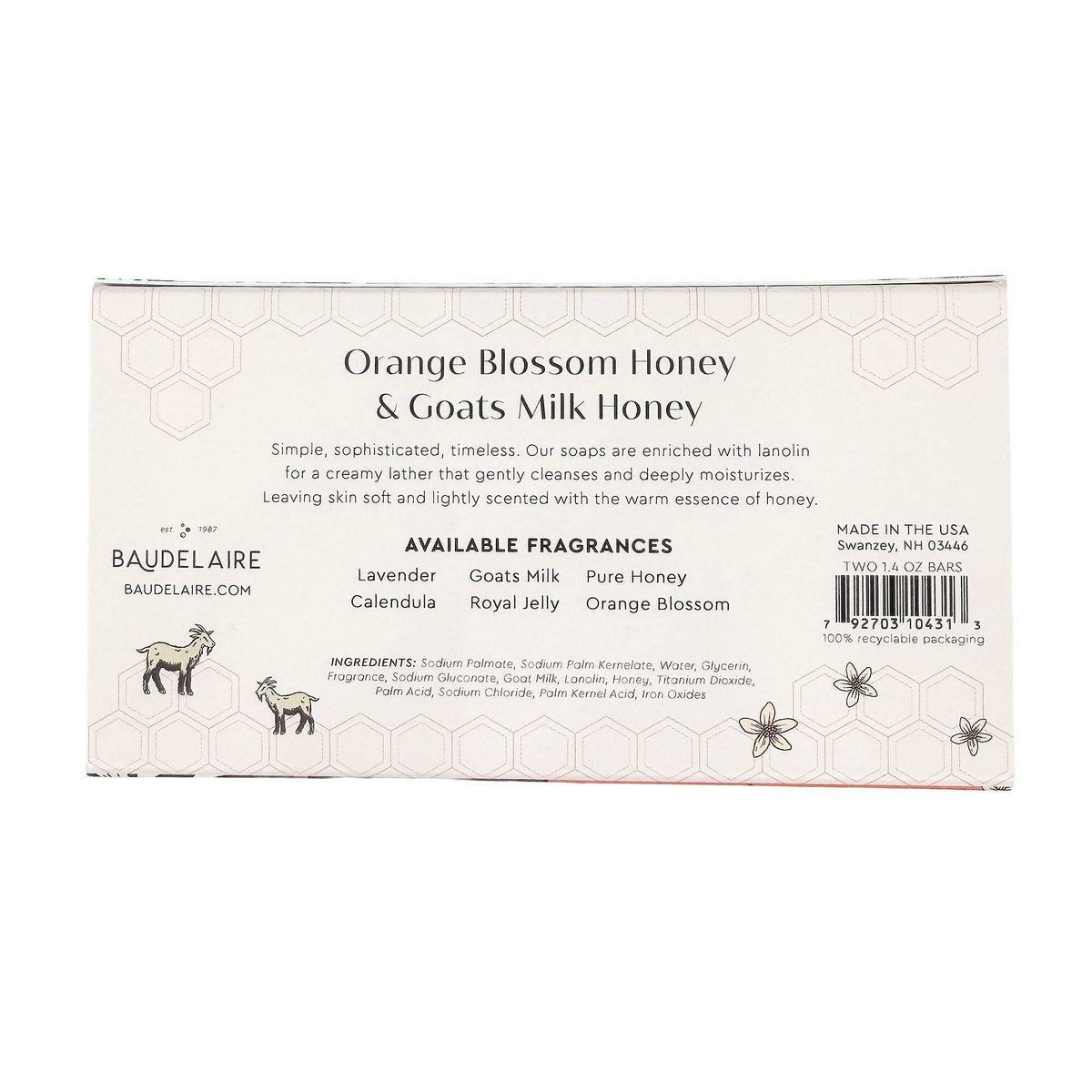Orange Blossom/Goats Milk Honey Soap (1.4oz - Matchbox Duo)