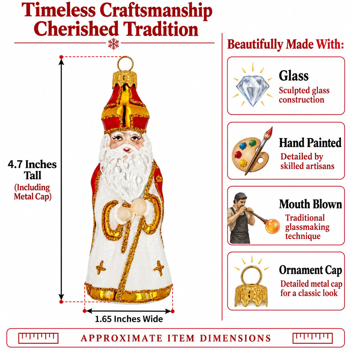 St. Nicholas Santa Glass Christmas Ornament Figurine