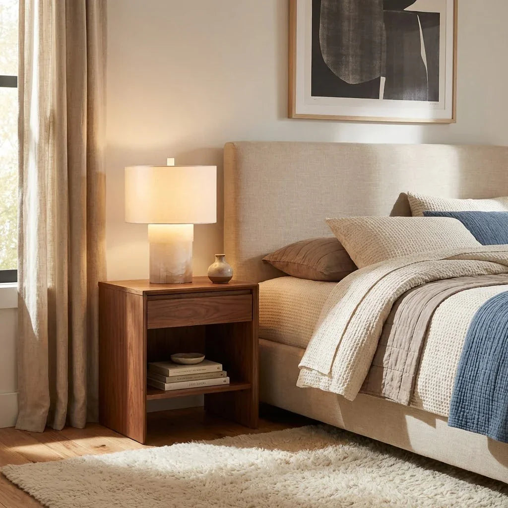 Alabaster Column Drum Table Lamp