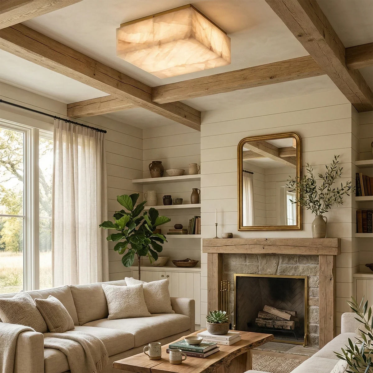 Alabaster Riviera Square Ceiling Lamp